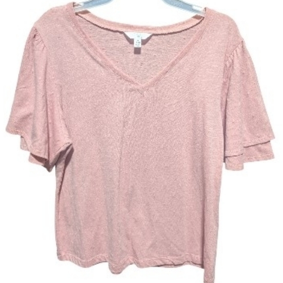 Time And Tru women's Top v neck flutter sleeve Medium 8-10 Pink Swiss Dot W-290 - Picture 4 of 8